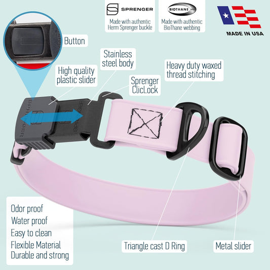 Dogline Biothane Waterproof Dog Collar with Herm Sprenger Stainless Steel Quick Release Buckle β Heavy Duty Tactical Durable Collar for Dogs β Comfortable and Safe Pet Collar, W 3/4" L 12-19", Pastel