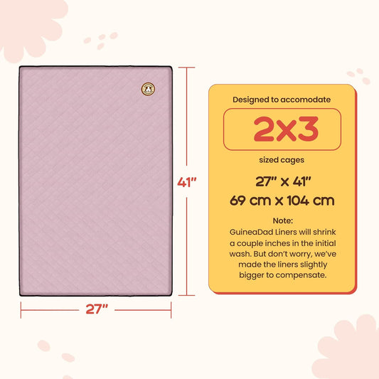 GuineaDad Premium Liner β Fleece Guinea Pig Cage Liner β Ultra-Plush Reusable Fleece Bedding with Waterproof Bottom β Extra Absorbent Liner for 2x3 C&C Cage (Blush)