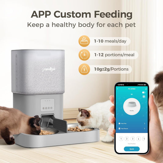 Automatic Cat Feeder, WiFi Dog Food Dispenser with APP Control for 2 Cats & Dogs, 6L Elevated Timed Dog Feeder Programmable 1-10 Meals,10s Meal Call,Dual Power Supply, 2 Stainless Bowls