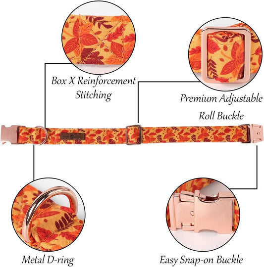 Lionet Paws Dog Collar with Bowtie - Cute Cotton Adjustable Fall Bowtie Dog Collar with Metal Buckle for Small Medium Large Dog Girl Boy Gift, XL, Neck 16-26in