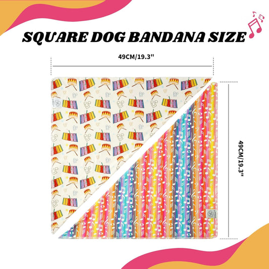 E-Clover Musical Notes Dog Bandanas Rainbow Scarf for Dog Boy Girl Cute Concert Costumes Accessories for Medium Large Dogs