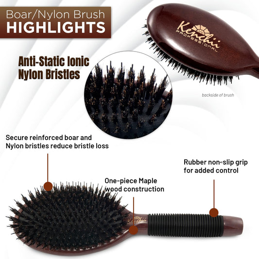 Kenchii Boar and Nylon Bristle Dog/Cat Grooming Brush with One-Piece Maple Body-Choose Size Large, Small (Large)