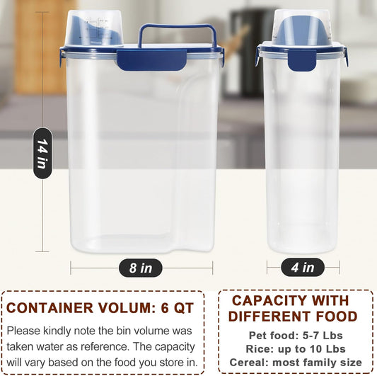 TBMax Large Cat Food Storage Container, Portable Dog Food Container with Upgraded Large Spout and Cup, Travel Pet Food Storage Dispenser for Kibble Storage, Bird Seed Container - Dark Blue