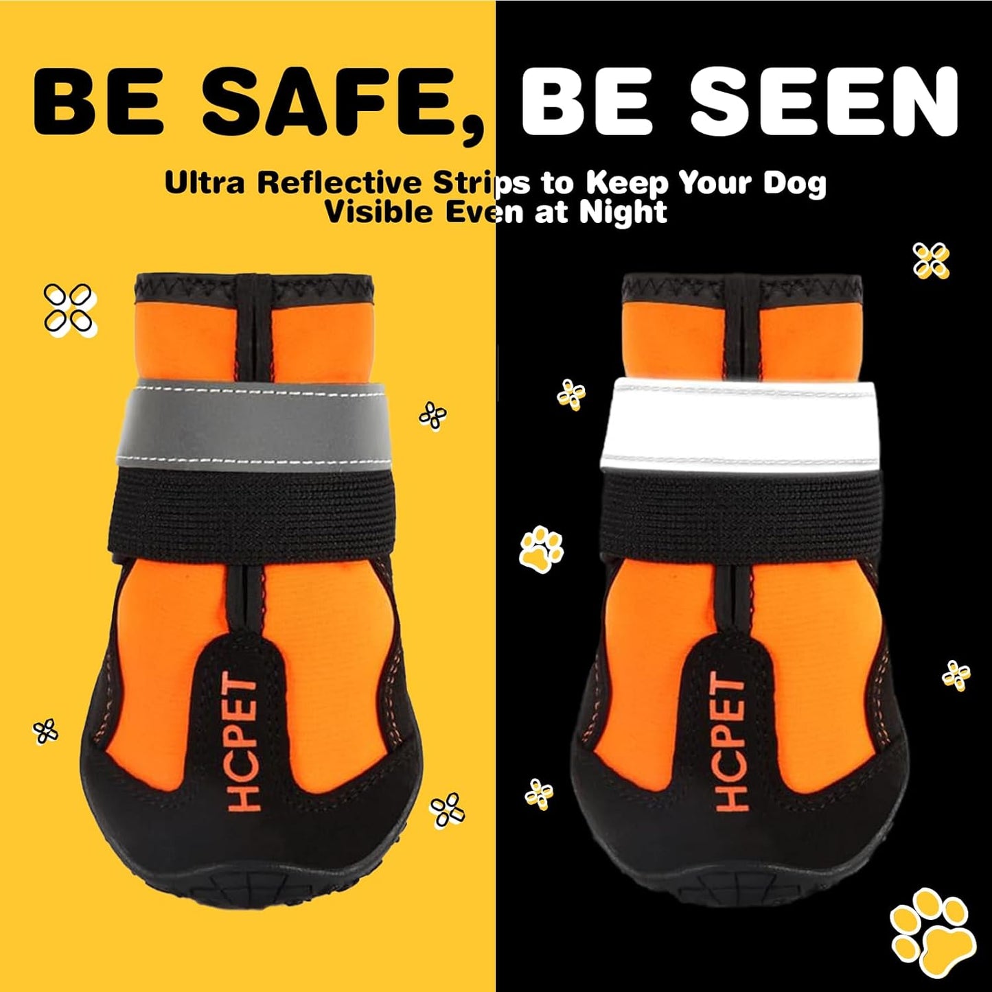 Hcpet Dog Shoes, Dog Boots for Small Dogs, Waterproof Medium Dog Booties Paw Protector for Summer Hot Pavement, Winter Snowy Day, Outdoor Walking, Indoor Hardfloors Anti Slip Sole Orange Size 3
