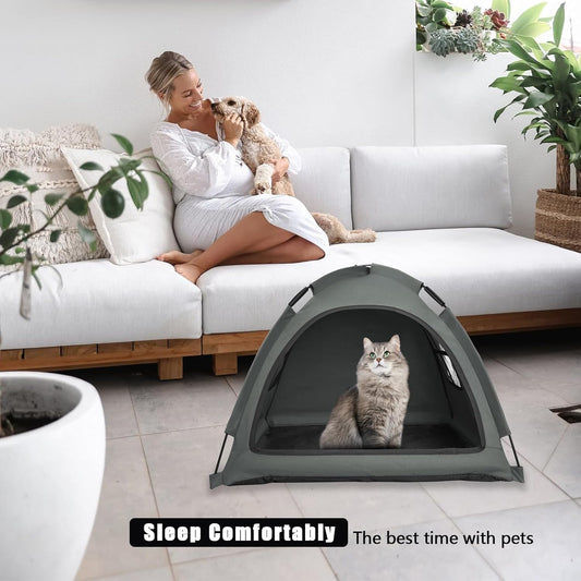 Grey Cat Tent HousećCat's Nest, Portable Indoor/Outdoor Pet Tent House for Cats, Puppies and Other Small Animals