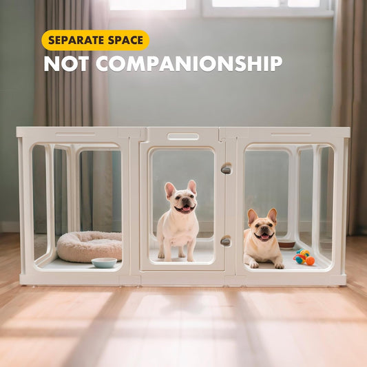 Acrylic Dog Playpen-Clear Dog Play Pen Indoor for Puppy-24βH 10Panels Transparent Pet Fence for Small Animals Rabbit Cat Ferret Whelping Crate Enclosure Cage Kennel with Easy Assembly