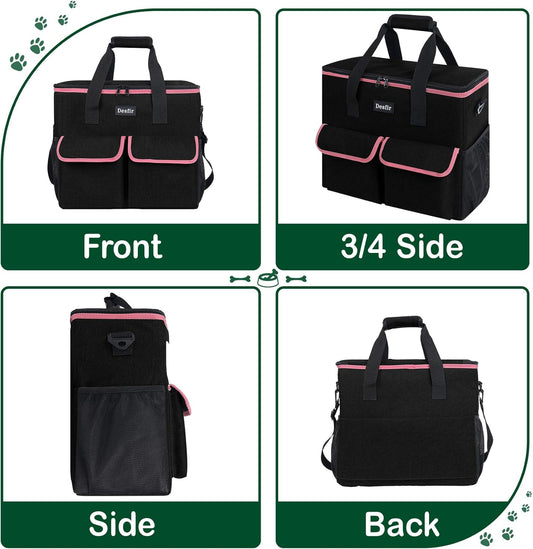 Large Pet Travel Bag Organizer - Dog & Cat Tote with Food Containers, Bowls, Feeding Mat, Perfect for Camping, Hiking (Multi-Pocket Design)