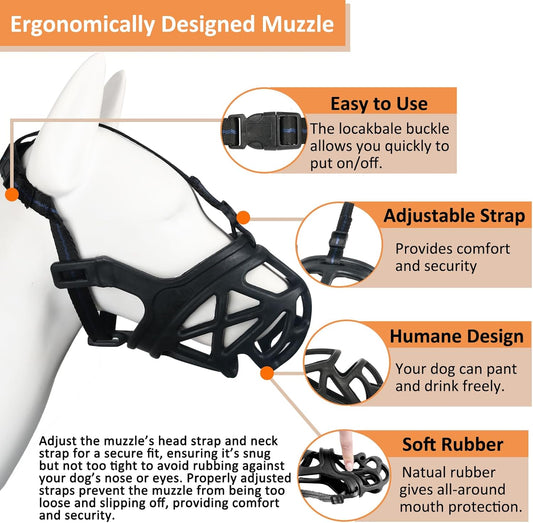 BARKLESS Dog Muzzle, Basket Muzzle for Biting, Chewing and Scavenging, Humane Cage Mouth Cover, Perfect for Grooming and Training Large Aggressive Reactive Dogs (XL, Black)