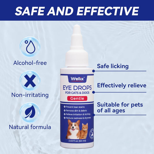 Wellix PET Dog Eye Drops, Eye Drops for Dogs&Cats, Dog Eye Infection Treatment to Soothe Eye Allergy, Soothe Dry Eyes Pink Eyes, Dog Tear Stain Cleaner-60ml