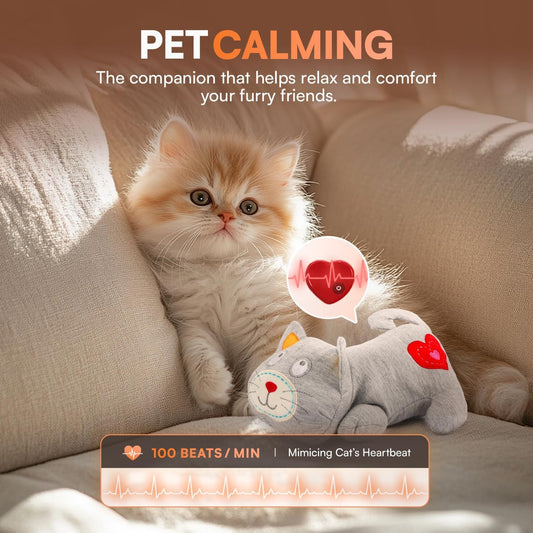 ALL FOR PAWS Heartbeat Cat Plush Toy β Calming Kitten Companion with Realistic Heartbeat, Anxiety Relief for Indoor Cats Dogs Pets
