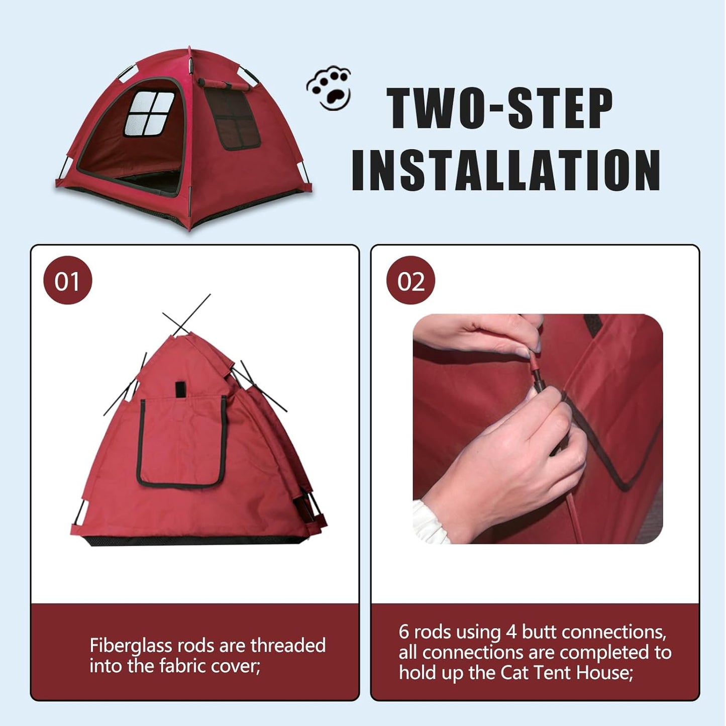 Red Cat Tent House、Cat's Nest, Portable Indoor/Outdoor Pet Tent House for Cats, Puppies and Other Small Animals