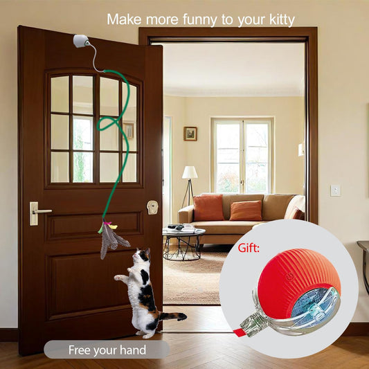 Cat Toys Hanging Door Electric and Moving Ball, Cats Toy Interactive for Indoor for Bored Feather Toys Kitten Rechargeable Door Hanging Automatic Retractable String(White)