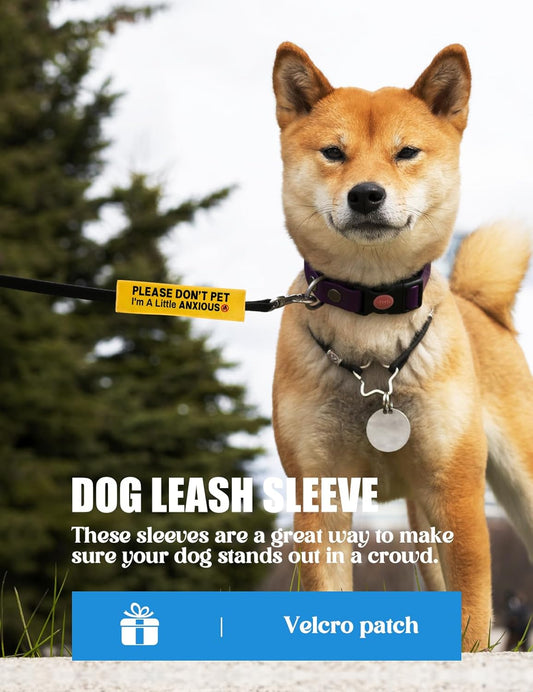 Please Don't Pet I'm A Little Anxious Dog Leash Sleeve, Funny Yellow Dog Leash Wrap Alert Hanging ID Patch Tag, Do Not Pet Velcro Patch Pet Leash Sleeve Pet Birthday Gifts for Dog Owners