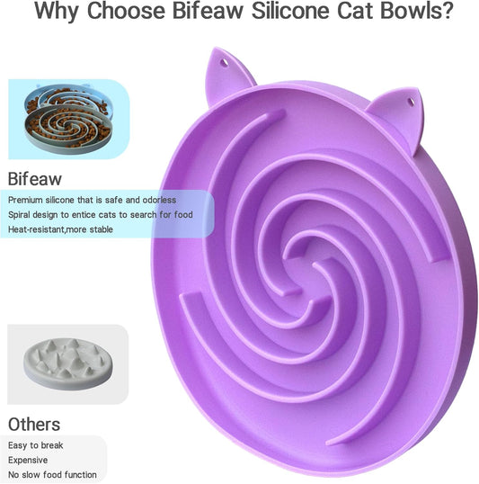 Slow Feeder Cat Bowl, Easy to Clean Silicone Bowl, Ideal for Dry and Wet Food (Purple and Pink)