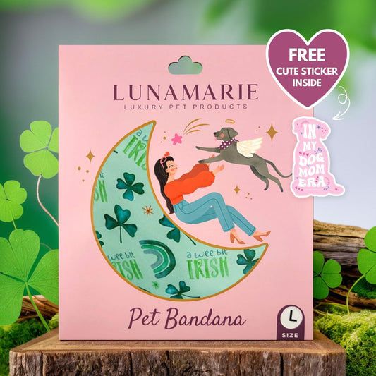 LunaMarie - Luxury Pet Birthday Bandanas -Premium & Silky Poly Fabric | 100% Handmade | Custom Shape Dual Layered (A Wee Bit Irish, Small)