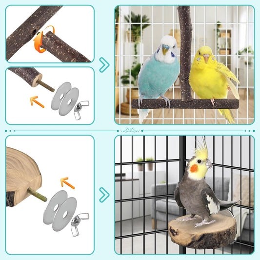 Bird Perches, 6 Pcs Natural Wood Parrot Perch Stand Chew Toys, Hanging Multi-Branch Parrot Perch Platform Swing Toy Cage Accessories for Small Parakeets, Budgies, Lovebirds, Canaries, Finches