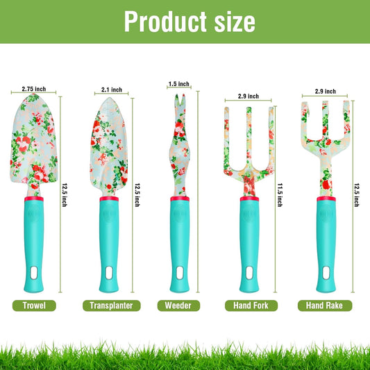 Garden Tools Set WANCHI 10 Piece Heavy Duty Floral Garden Tool Set Gardening Gifts for Women Men Birthday Rust-Proof Aluminum Garden Hand Tools Gardening Kit with Tote Bag Apron Glove