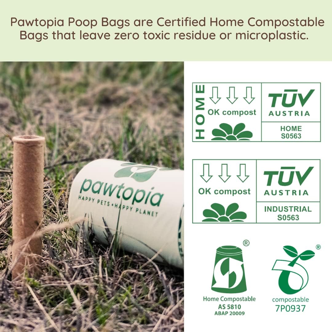 Pawtria Certified Home Compostable Dog Poop Bags (120), Biodegradable Poop Bags for Dogs, Cat Litter, Vegetable Starches, Eco-friendly Dog Waste Bags, Leakproof, Easy to Open, Give Back