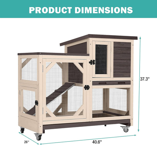 Rabbit Hutch Indoor for 2-4 Rabbits & Guinea Pigs,Bunny Cage with Slide-Out Plastic Trays,Wooden Small Animal Cage for Rabbits, Bunnies, and Guinea Pigs (Dark Brown)