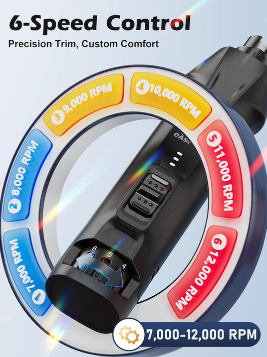 Casfuy 6-Speed Dog Nail Grinder β 50%+ Boost Power Dog Nail Trimmers Quiet with Dust Cap & 2 LED Lights & 2000mAh Battery & 4.8V Motor Electric Pet Toenail File Tool for Large Medium Small Dogs Cats