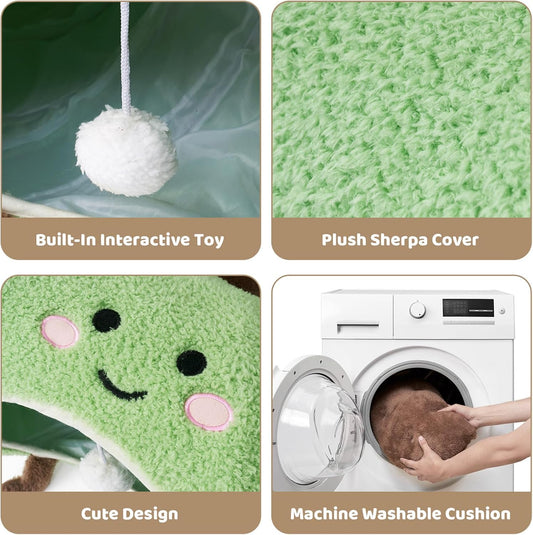 EHEYCIGA Cat Tunnel Bed for Indoor Cats, Cute Cat Donut Toy Tunnel for Small Large Cats with Washable Circle Cushion, Peekaboo Pet Cave Play Tunnel for Kitten, Puppy, Rabbit