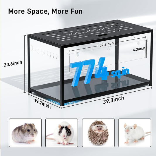 BUCATSTATE Hamster Cage Metal 2.0 - Small Animal Habitats Large Stackable with Top Access Easy Assemble 39.3L*19.7W*20.6H Inches Dwarf Syrian Hamster House for Guinea Pig, Gerbil (774sq inch Black)