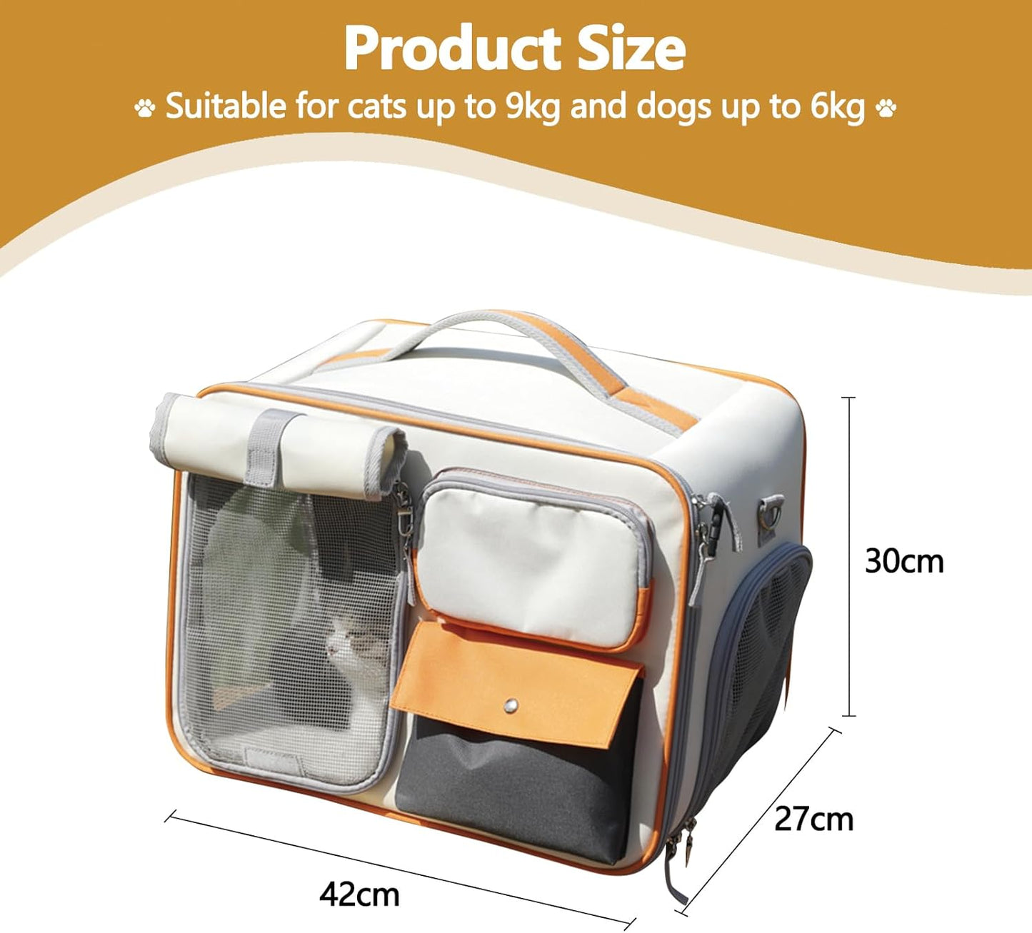 Dog Backpack, Pet Backpack with Upgrade Waist Cushion Design to Better Fit The Waist, Ventilated Soft Cat Backpack for Travel, Hiking, Camping(White)