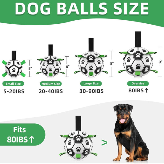 QDAN Dog Toys Extra Large Soccer Ball with Straps, Tug Toy, Water Toy, Durable Dogs Balls World Cup for Large(9 Inch)