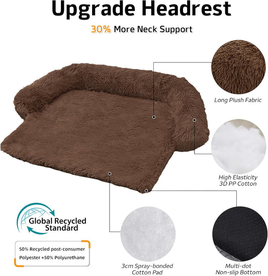 GGIB Calming Dog Bed Fluffy Plush Dog Mat for Furniture Protector with Removable Washable Cover for Large Medium Small Dogs and Cats (Large, Coffee)