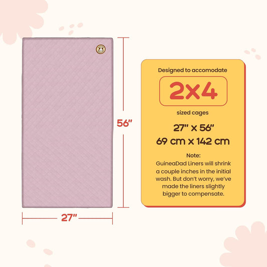 GuineaDad Premium Liner β Fleece Guinea Pig Cage Liner β Ultra-Plush Reusable Fleece Bedding with Waterproof Bottom β Extra Absorbent Liner for 2x4 C&C Cage (Blush)