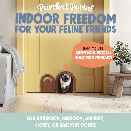 Meow ManorĀ® Cat Door Interior Door - No-Flap, Interior Cat Door for Cats Up to 20 lbs, Easy DIY Setup, Secured Installation in Minutes, No Training Neededā¦