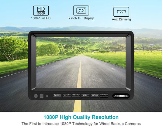 FOOKOO β
‘ HD Backup Camera System Kit,7" 1080P Reversing Monitor+IP69 Waterproof Rear View Camera,Sharp CCD Chip, 100% Not Wash Up,Truck/Semi-Trailer/Box Truck/RV (FHD1-Wired)