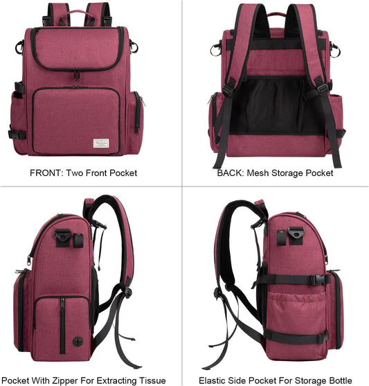 Modoker Dog Travel Bag Backpack, Airline Approved Pet Accessories Organizer for Dog and Cat with Shoulder Strap, 2 Dog Food Storage Containers, 2 Collapsible Dog Bowls,1 Pet Mat, Rose Red