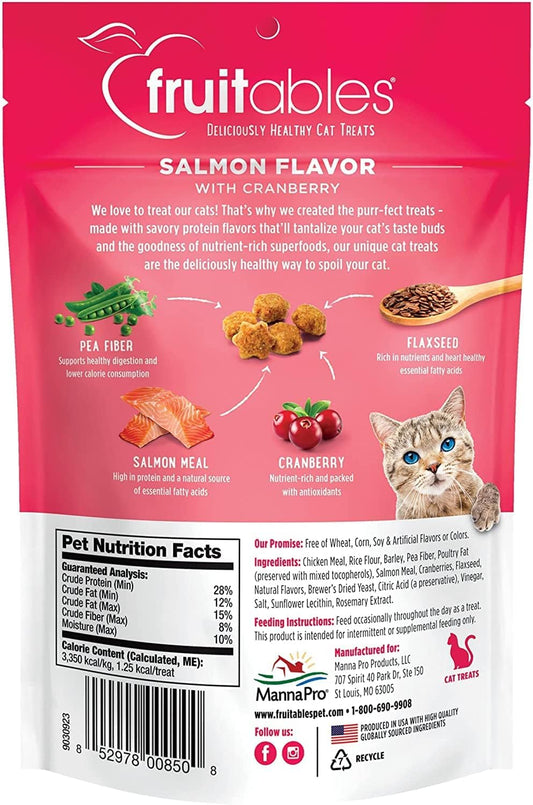 Fruitables Cat Crunchy Treats For Cats β Healthy Low Calorie Packed with Protein β No Wheat, Corn or Soy β Made with Real Salmon with Cranberry β 2.5 Ounces