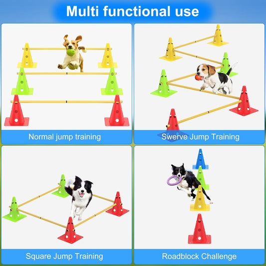 Dog Agility Training Hurdle Cone Set, Adjustable Dog Agility Equipment Obstacle Course Backyard Equipment for Pet Exercise