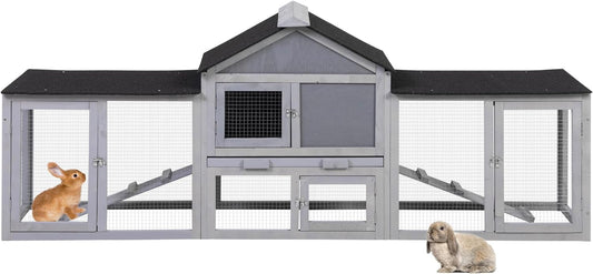 82.5β Large Wooden Rabbit Hutch Outdoor Easy to Assemble Rabbit Cage and Durable Bunny Hutch Indoor with Cleaning Tray & Waterproof Roof for Small and Medium Bunny Rabbit Chick (Grey)