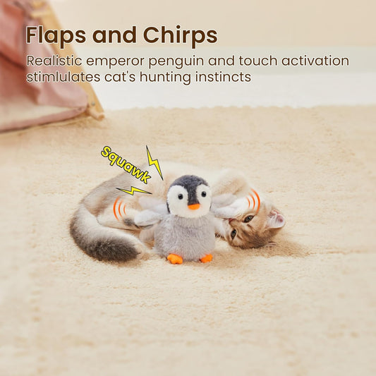Potaroma Flapping Cat Toys Emperor Penguin, Rechargeable, Lifelike Bird Chirp, Catnip Kicker Toys, Touch Activated Kitten Toy, Interactive Cat Exercise Toys, 4.0 Inches