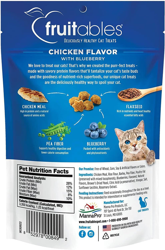 Fruitables Crunchy Low Calorie Treats Packed with Protein For Cats Healthy Free of Wheat, Corn and Soy β Made with Real Chicken with Blueberry β 2.5 Ounces