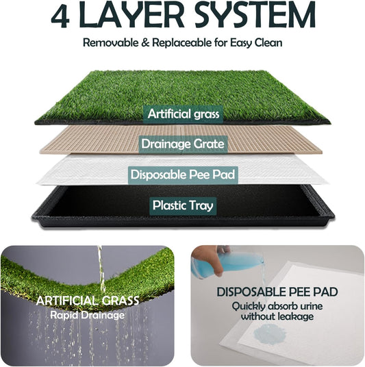 MEEXPAWS Dog Grass Pee Pads for Dogs with Tray | Extra Large 45Γ34 in | 2Γ Dog Artificial Grass Pads Replacement| Rapid Drainage | Indoor Litter Box | Hemmed Edge