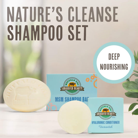 Grassfed Beauty - MSM Shampoo Bar + Hyaluronic Hair Conditioner Bar, Solid Bar Shampoo and Conditioner for Hair Growth, Non-Soap, For All Hair Types, Unscented, Set of 2