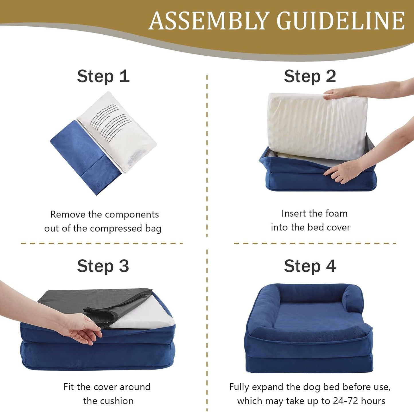 Bedfolks Orthopedic Dog Bed Extra Small, Waterproof Dog Sofa Bed for Small Dogs & Cats, Egg Foam Pet Couch Bed with Removable Washable Cover and Nonslip Bottom, Navy Blue