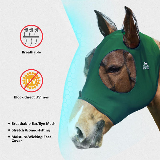 Harrison Howard Super Comfort Stretchy Fitting Horse Fly Mask with UV Protection Soft on Skin with Breathability Deep Green Pony
