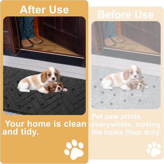 Tindbea Dog Mat for Muddy Paws,Absorbs Moisture Dirt Non-Slip Washable Mud Mat for Dogs,Soft Rubber Backing Front Inside Pet Rug for Entryway, Mud Dog Paws, Patio(24"x59",Charcoal)