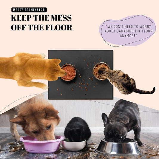 AVERYDAY 32x24'' Silicone Dog Mat for Food and Water, 0.63'' Edge Dog Food Bowl Mats for Floor Waterproof, Dogs Water Mat for Sloppy Drinker, Non Slip Rubber Pet Feeding Mats for Indoor Dogs and Cats