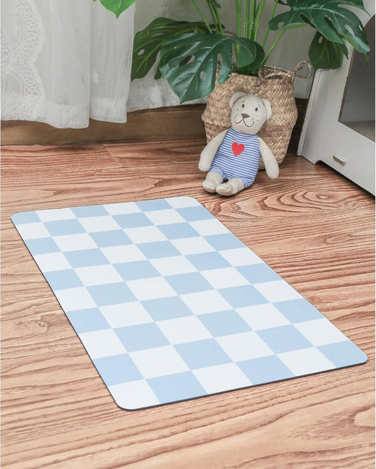 Ralxion Checkered Dog Feeding Mat, Absorbent Mats for Dog Food and Water Bowl, Dispenser, Retro Aesthetic Blue Checkerboard Pet Placemat for Dogs, Cats, Puppy Accessories, 12" X 19”
