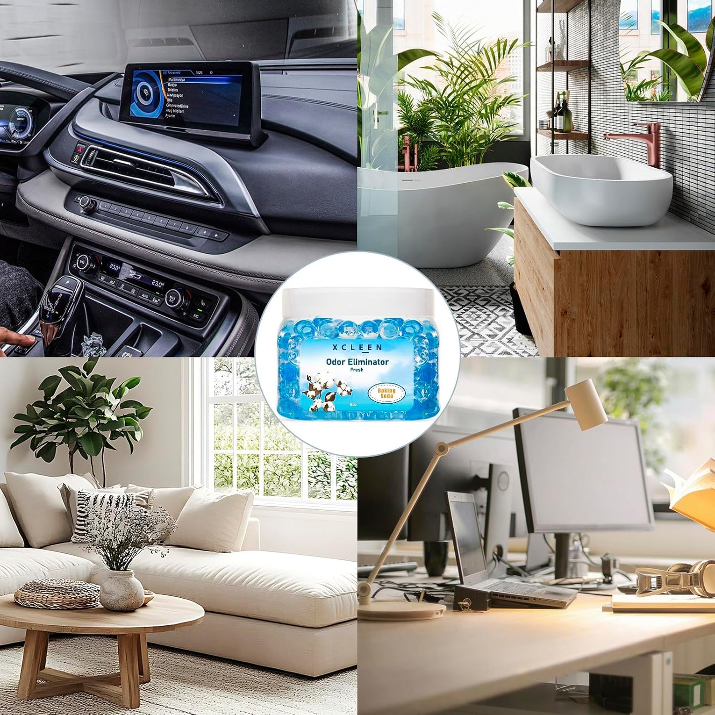 Odor Eliminator Gel Beads 4 Pack 32OZ, Air Freshener with Baking Soda, Long Lasting Odor Absorber for Home Bathroom Car and Pet Odor, Fresh&Lavender Scent