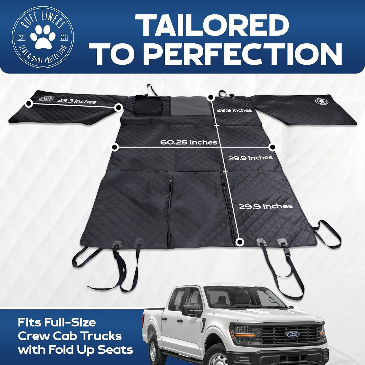 Ruff Liners XL Floor Cover with Door Protection, Black – As Seen on Shark Tank – Fits Full‑Size Crew Cab Trucks with Fold‑Up Seats, Waterproof & Machine Washable – Sturdy XL Dog Hammock for Truck