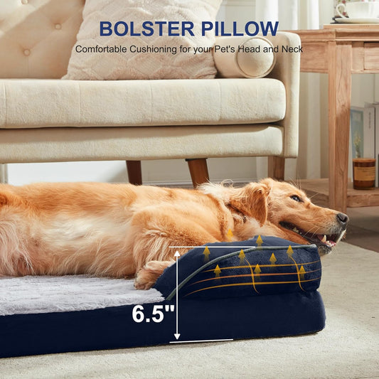 FURTIME Orthopedic Dog Bed for Extra Large Dogs - XL Plus Washable Dog Sofa Beds, Supportive Foam Pet Couch Bed with Removable Washable Cover, Waterproof Lining and Nonskid Bottom, Navy Blue