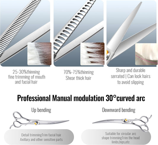 Fenice Professional Dog Grooming Scissors: Shears Set for Dogs Trimming Made Of Japanese 440C Stainless Steel Yellow Diamond