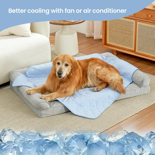 Cozy Bliss Leakproof Cooling Blanket for Medium Dogs β Q-Max>0.4, Durable & Washable Dog Cooling Mat for Hot Weather, Soft Pet Throw & Couch Protector for Dogs & Cats, 30x40 Inch, Heather Cool Blue